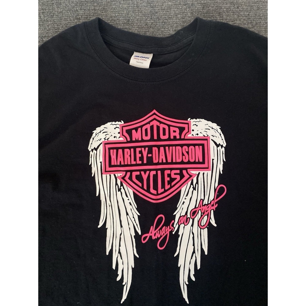 HARLEY DAVIDSON Women's Size LARGE Black T-Shirt With Pink Graphic